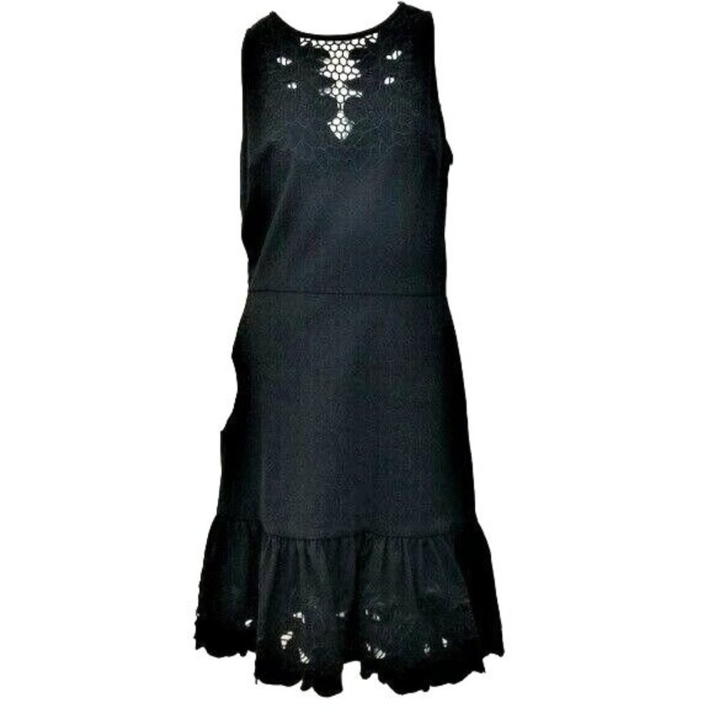 Cynthia Steffe Black Dress Ruffle Bottom CutOuts Lined Sleeveless LBD Back Zip